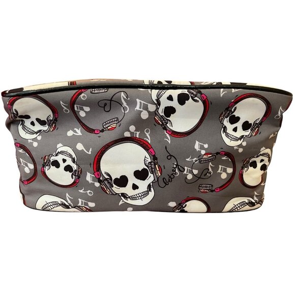 Betsey Johnson Skull Hearts Headphones Cosmetic Travel Insulated Lunch Tote Bag - Picture 6 of 7